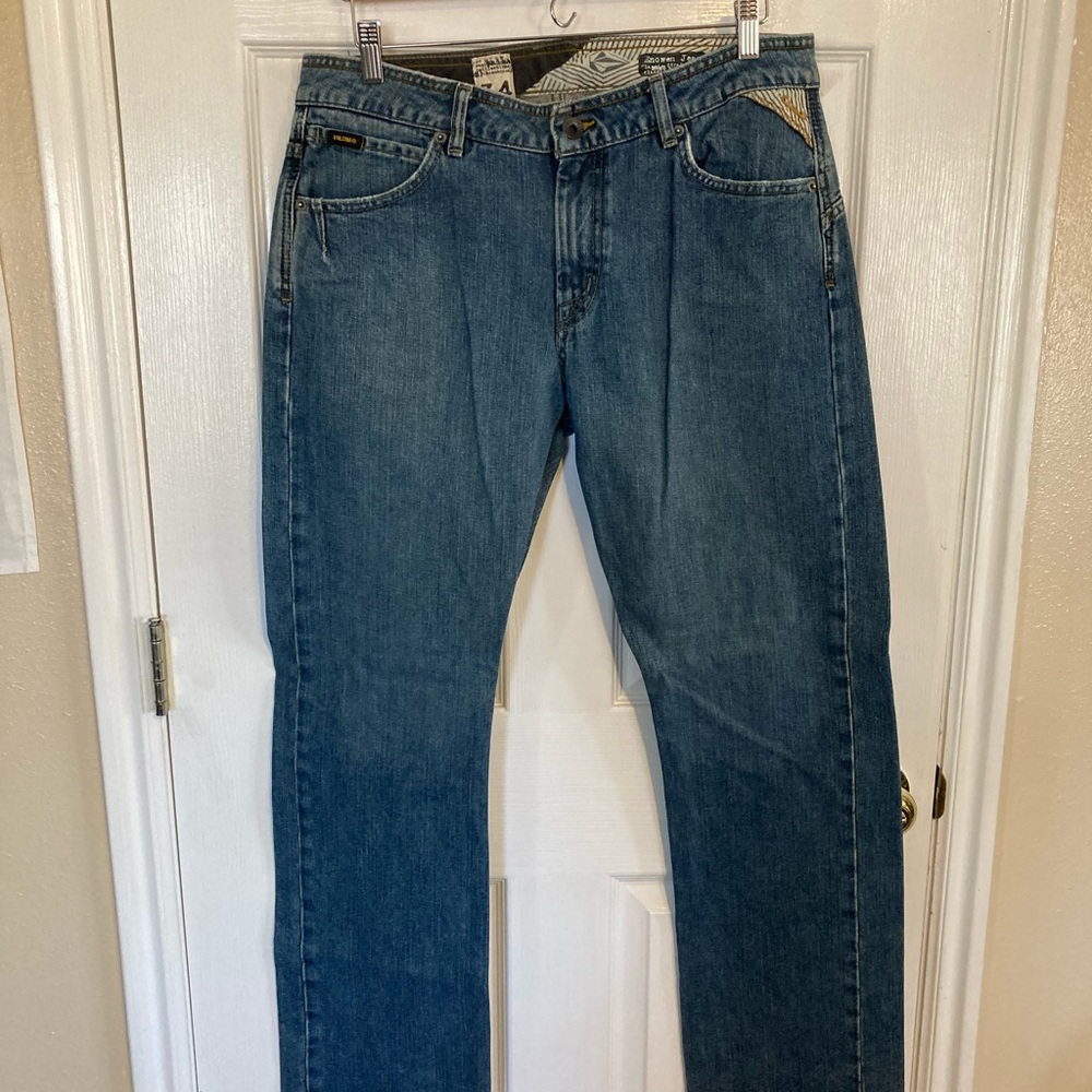 Mens Volcom Blue Jeans, 34 Waist - Classic Straight Leg